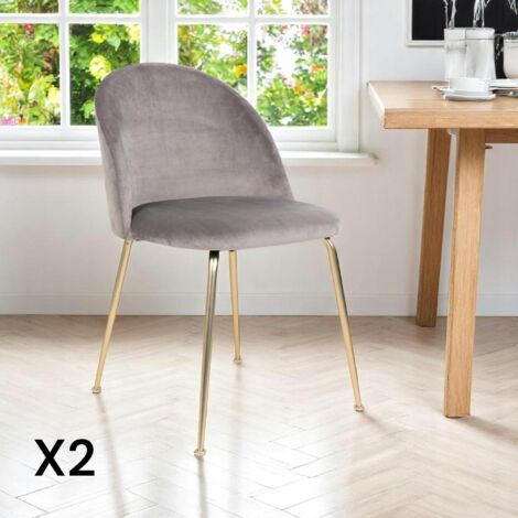 Chaise en velours gris à dossier rond (lot de 2) MONTREUX