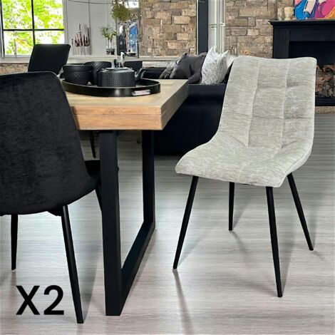 Chaise en velours gris clair motif damier (lot de 2) PALERME