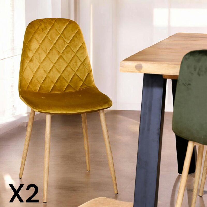 Pier Import - Chaise en velours jaune moutarde hawai (lot de 2)