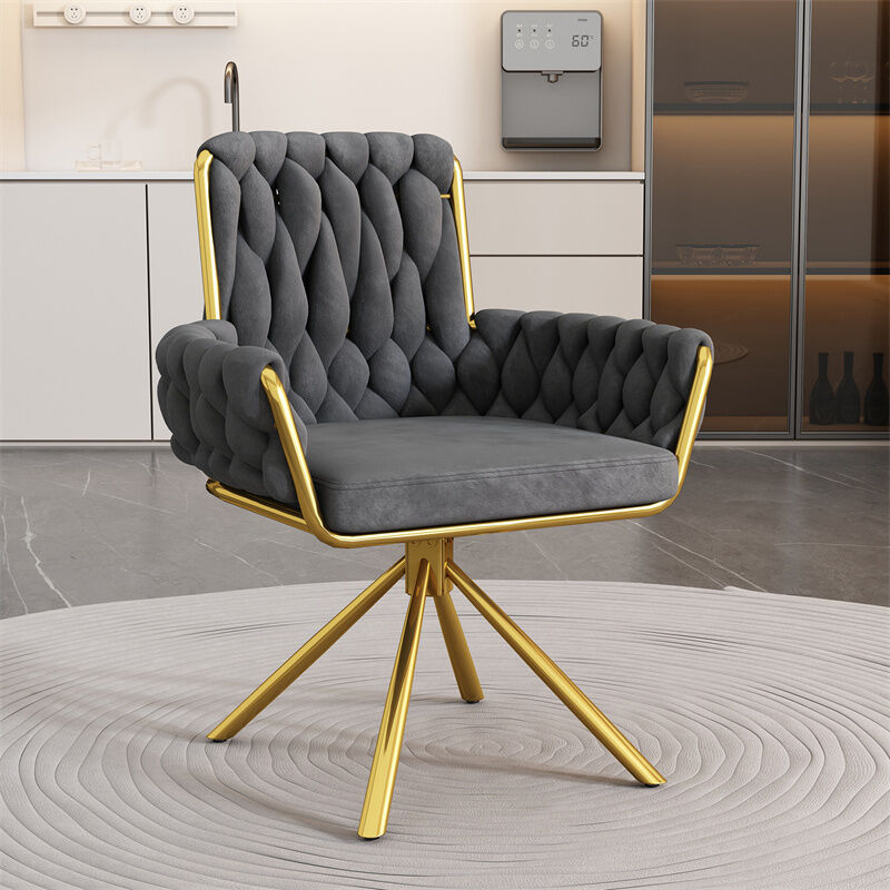 fortuna lai - chaise en velours pivotante unique de luxe avec quatre pieds d'appui en métal, pour le salon et la chambre 87x43x55cm gris