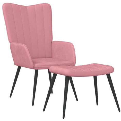 Chaise en velours rose avec repose-pieds intégré – Siège design confortable pour salon ou chambre, dossier inclinable et assise rembourrée