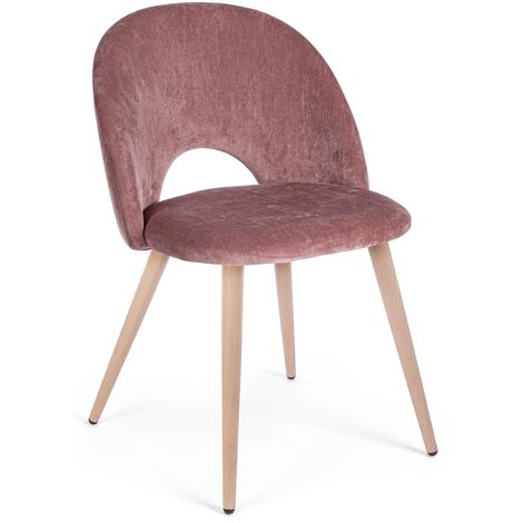Chaise en velours rose et pieds en acier Mania - Lot de 4