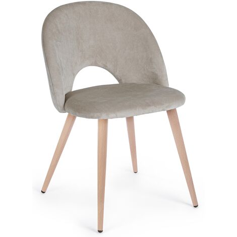 Chaise en velours taupe et pieds en acier Mania - Lot de 4
