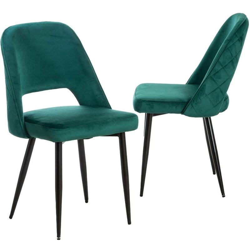 Made In Meubles - Chaise en velours vert Rumba (lot de 2)