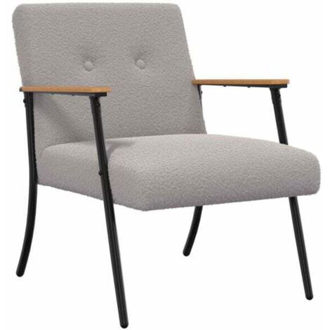 Chaise ergonomique avec accoudoirs en tissu bouclé similaire à la laine – Siège de bureau moderne gris clair, confortable et design scandinave pour salon ou espace de travail