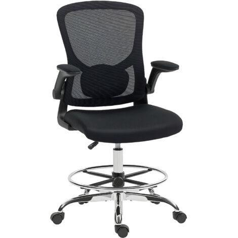 Chaise ergonomique de bureau avec support lombaire 4D, accoudoirs rabattables, dimensions 60 x 60 x 108-132 cm, noir