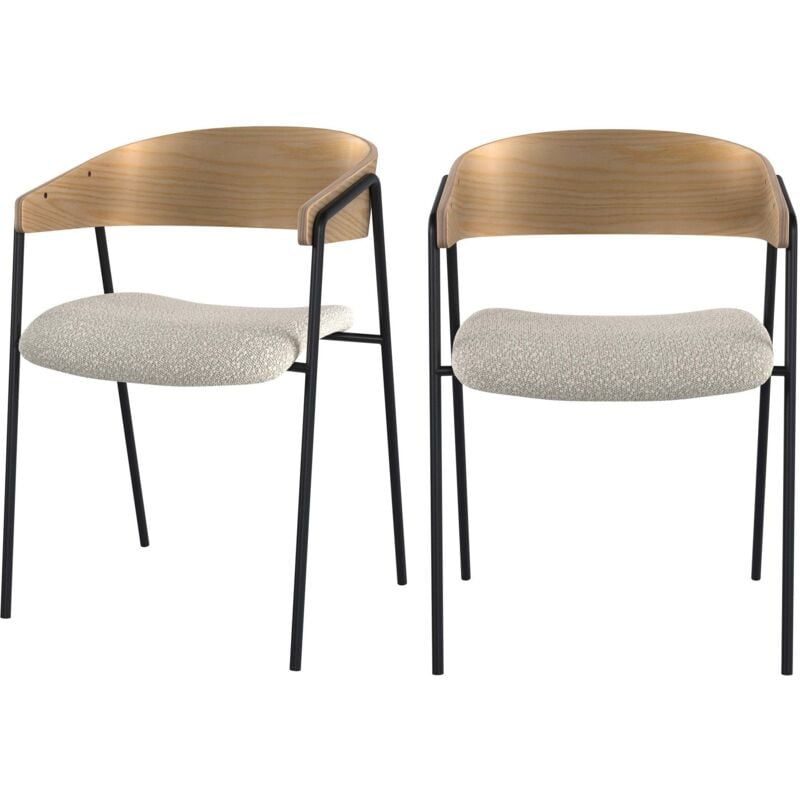 Rendez-vous Déco - Lot de 2 chaises en tissu bouclé blanc et bois de chêne - esmée
