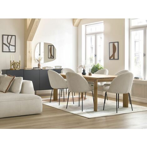 Chaises scandinaves en tissu effet velours texturé beige et bois clair (lot  de 2) COSETTE - Miliboo