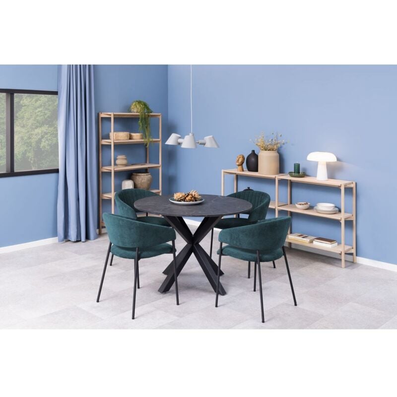 Bobochic - Chaise et fauteuil de table Lot de 2 chaises rosalie tissu et pieds noirs Bleu foncé - Bleu foncé