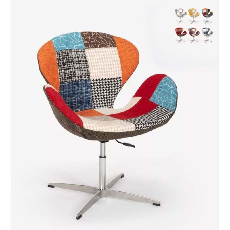 Ahd Amazing Home Design – Fauteuil pivotant patchwork 72x66x85-95cm – Dossier enveloppant et accoudoirs – Réglable en hauteur – Base métal chromé Ahd Amazing Home Design – Fauteuil pivotant patchwork 72x66x85-95cm – Dossier enveloppant et accoudoirs – Réglable en hauteur – Base métal chromé