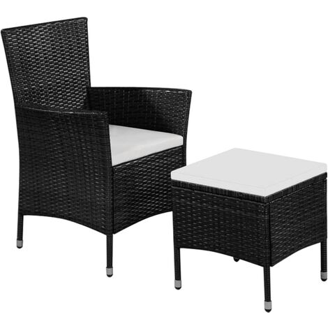 Chaise et tabouret d'extérieur et coussins Chaise de jardin Fauteuil de jardin Résine tressée Noir BSRHS776483 MaisonChic