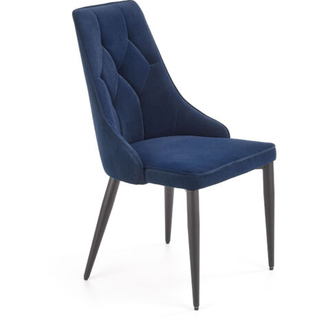 Chaise FABRO W133 Bleu Marine, matelassée, velours, tapissée, élégante