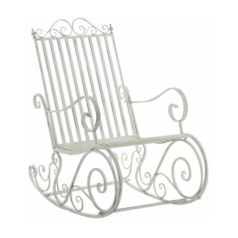 décoshop26 - chaise fauteuil à bascule rocking chair pour jardin en fer blanc vieilli