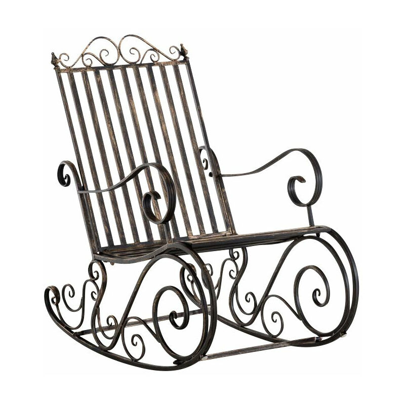 Chaise fauteuil à bascule rocking chair pour jardin en fer bronze vieilli - noir