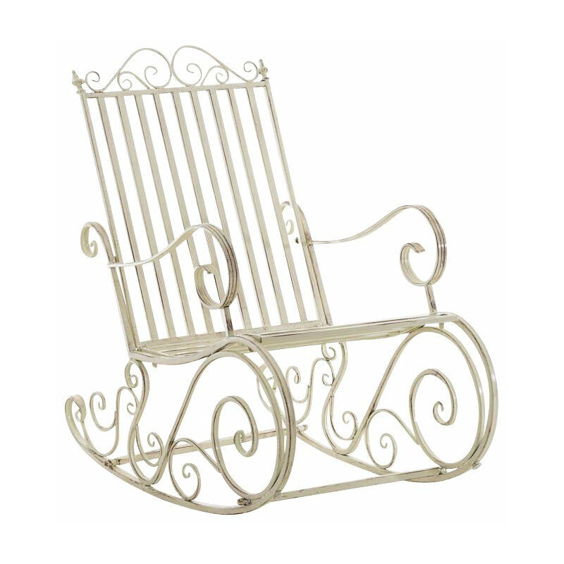 Chaise fauteuil à bascule rocking chair pour jardin en fer crème vieilli