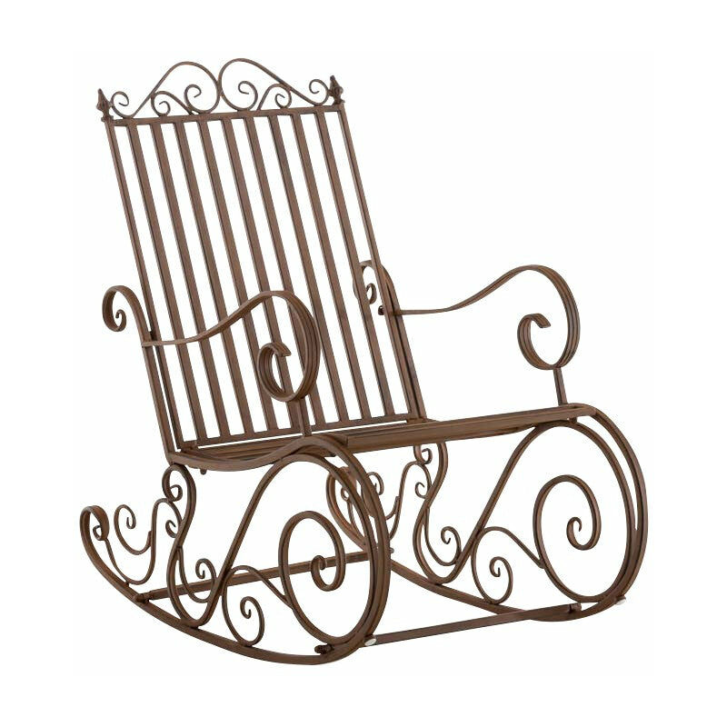 chaise fauteuil à bascule rocking chair pour jardin en fer marron vieilli