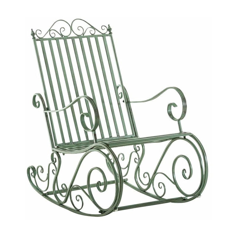 Décoshop26 - Chaise fauteuil à bascule rocking chair pour jardin en fer vert vieilli