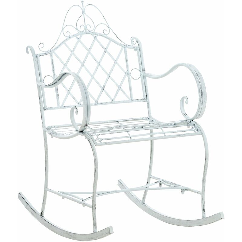 décoshop26 - chaise fauteuil à bascule rocking chair pour jardin en métal blanc vieilli