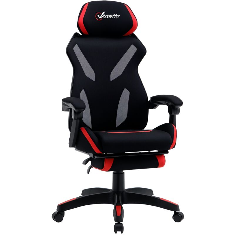 Fauteuil gaming chaise gamer réglable pivotant dossier inclinable repose-pied polyester rouge noir - Vinsetto