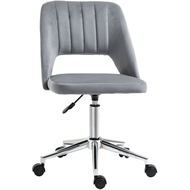 Chaise de bureau design contemporain dossier ergonomique ajouré strié hauteur réglable pivotante 360° piètement chromé velours gris