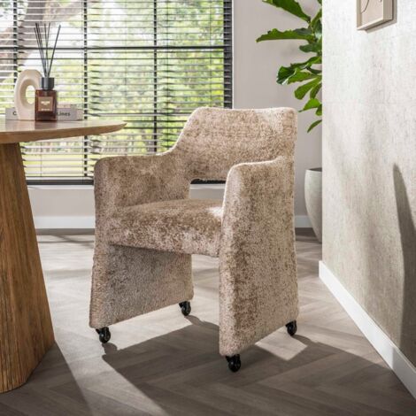 Chaise-fauteuil en tissu beige avec roulettes Ely (lot de 2)