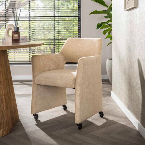 Chaise-fauteuil en tissu sable avec roulettes Ely (lot de 2)