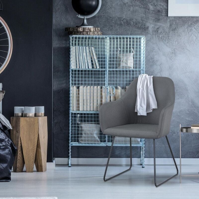 Cotecosy - Chaise / Fauteuil Epok Métal Noir et Tissu Gris