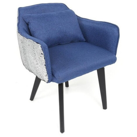 Chaise / Fauteuil Gybson Sequins Tissu Bleu et Sequins réversibles Bleu & Argent