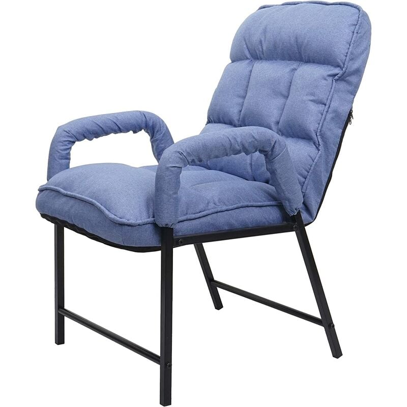 décoshop26 - chaise fauteuil lounge rembourrée dossier inclinable 160 kg métal réglable en tissu/textile bleu