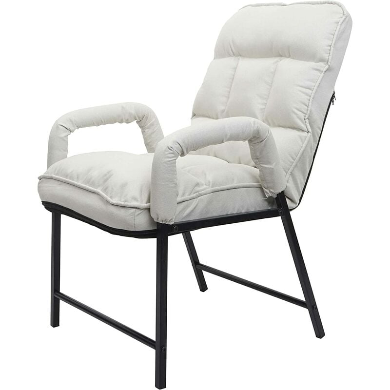 décoshop26 - chaise fauteuil lounge rembourrée dossier inclinable 160 kg métal réglable en tissu/textile crème