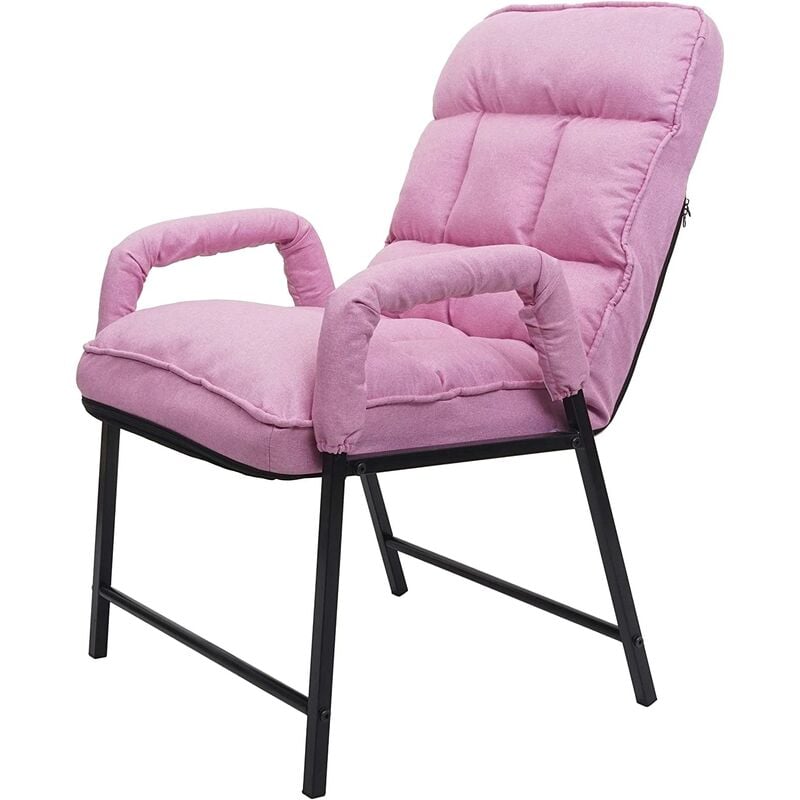 décoshop26 - chaise fauteuil lounge rembourrée dossier inclinable 160 kg métal réglable en tissu/textile rose