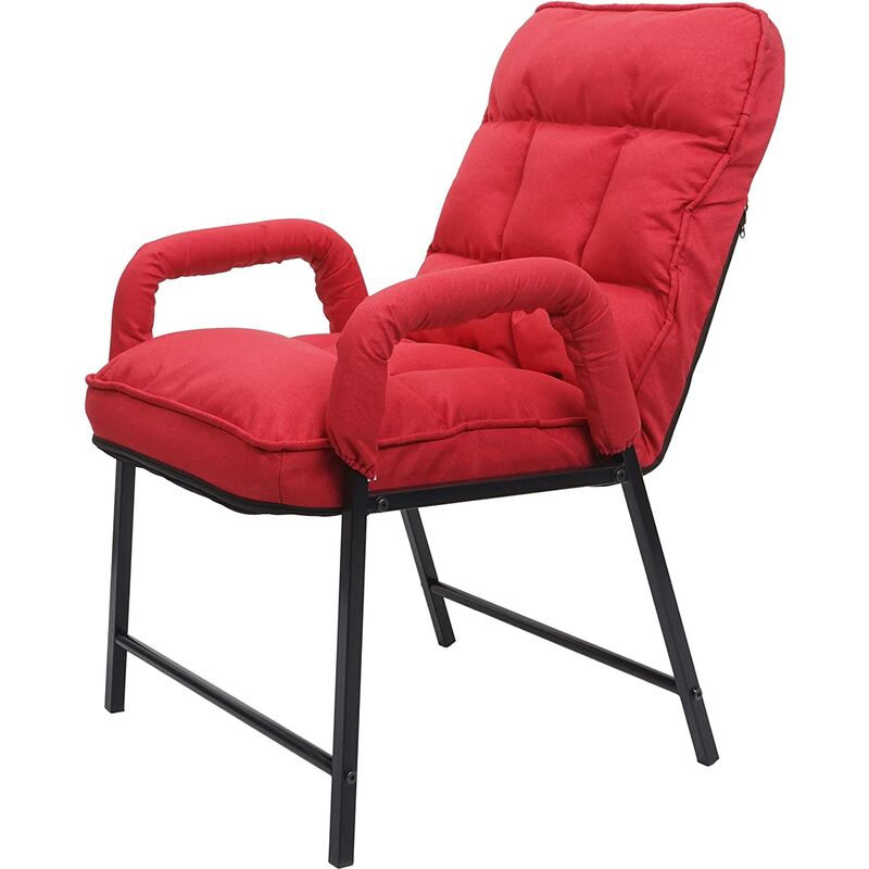 chaise fauteuil lounge rembourrée dossier inclinable 160 kg métal réglable en tissu/textile rouge
