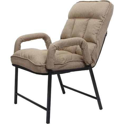 Chaise fauteuil lounge rembourrée dossier inclinable 160 kg métal réglable en tissu/textile marron clair FAL04049