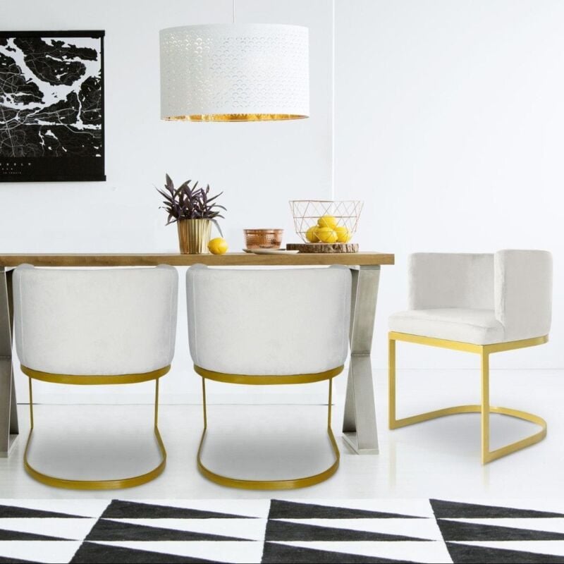 Chaise / Fauteuil Noellie Velours Blanc pieds Or