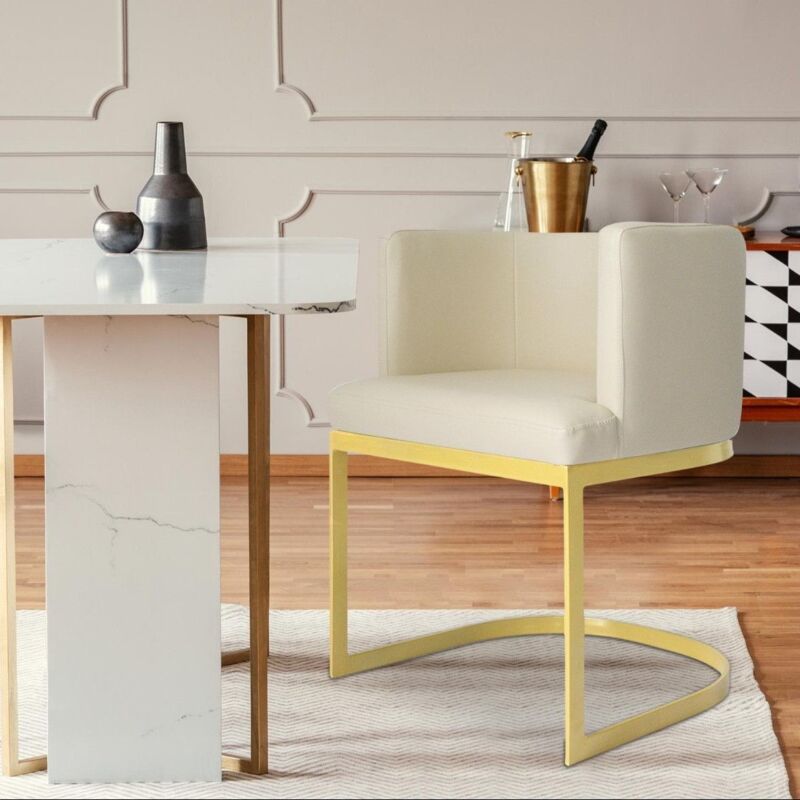 Cotecosy - Chaise / Fauteuil Noellie Simili p.u. Beige pieds Or