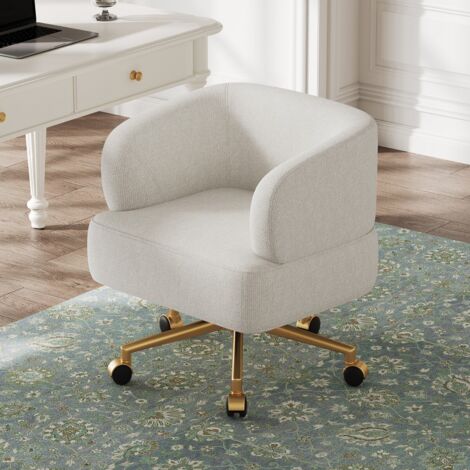 Chaise fauteuil pivotant design velours chenille beige, confortable, roulettes, rotation 360° 71 × P 60 × H 71 cm