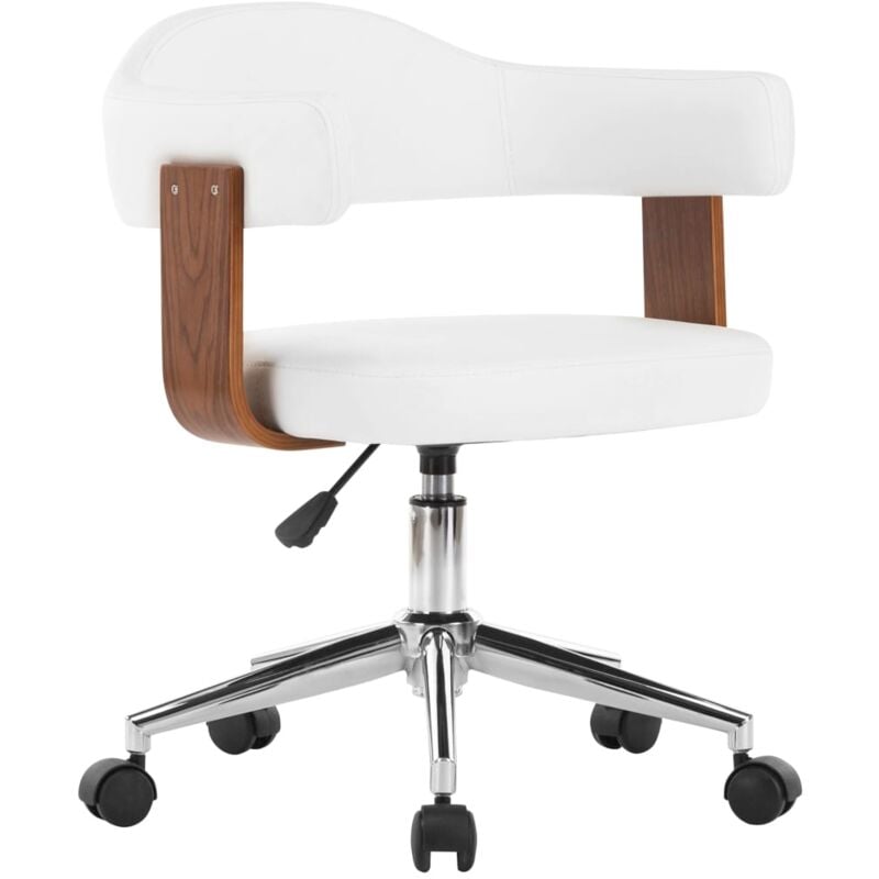 Chaise fauteuil siège pivotante de bureau informatique étude bois courbé et similicuir blanc