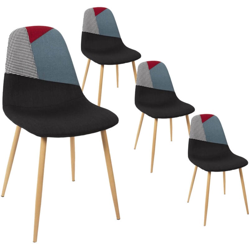 Mobilibrico - filla - Lot de 4 Chaises Tricolores et Motif Pied de Poule