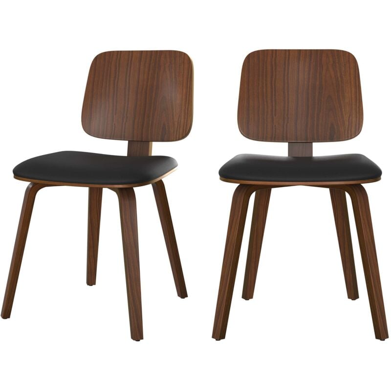 Lot de 2 chaises en bois plaqué noyer et pu noir - flow