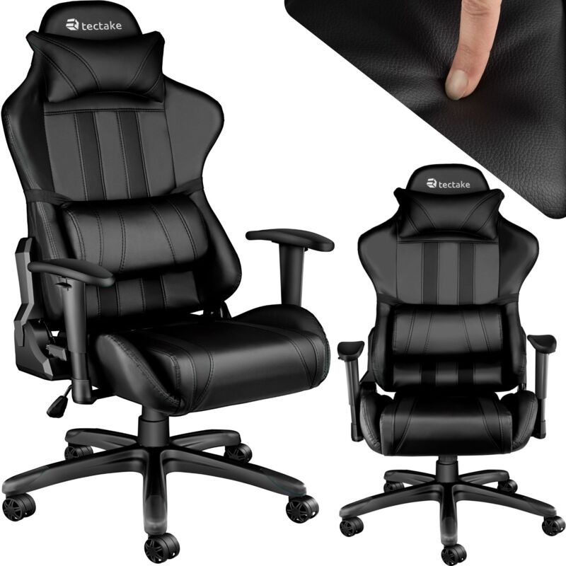 tectake - chaise de gaming forme ergonomique avec dossier réglable - noir