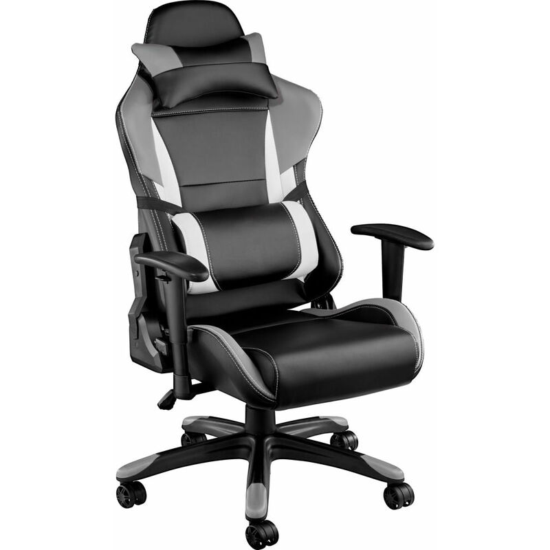 Fauteuil de bureau chaise siège sport gamer avec coussin de tête et lombaires blanc/gris/noir - Blanc