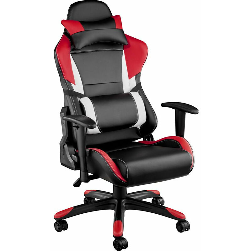 Fauteuil de bureau chaise siège sport gamer avec coussin de tête et lombaires blanc/noir/rouge - Blanc
