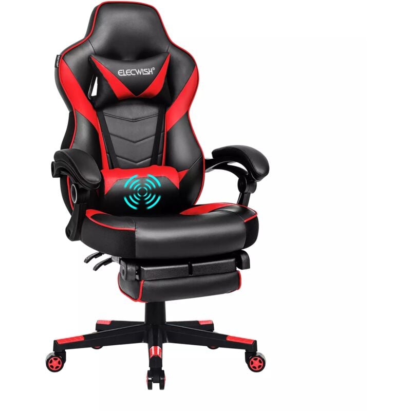 Puluomis - Chaise Gamer Chaises de Bureau à haut Dossier avec Repose-pieds et Support Lombaire Vert et massage 150Kg - rouge