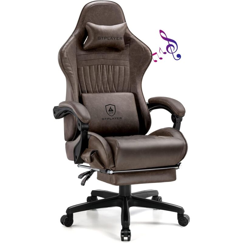 Gtplayer - Chaise Gaming Repose-Pieds Haut-Parleur Bluetooth Fauteuil Gamer Ergonomique Siège Pivotante avec Accoudoirs Synchronisés et Coussin