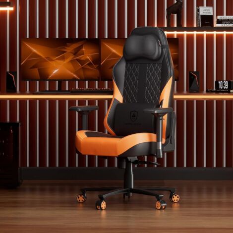 Chaise Gaming avec Massage, Chaise Bureau avec Coussin à Ressorts ensachés et Repose-Pieds,Chaise de Gamer Ergonomique avec Dossier élargi et accoudoirs 4D, capacité de Charge de 150 kg, Orange