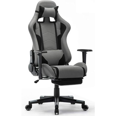 Chaise Gaming avec Repos-pieds - Fauteuil Gaming Chaise de Bureau Ergonomique - Siège Pivotant - Gris - IntimaTe WM Heart