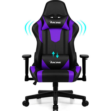 Chaise Gaming, Chaise Bureau Ergonomique avec Coussin Lombaire, Appui-tête et Accoudoirs Réglables, Fauteuil Gaming avec Fonction Bascule 150 kg, Violet