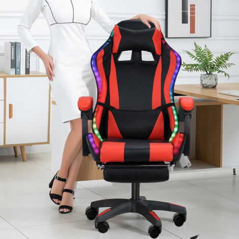 Chaise Gaming - Chaise Bureau Ergonomique avec Repose-Pied,Réglable en hauteur, dossier extensible, conception des mains courantes