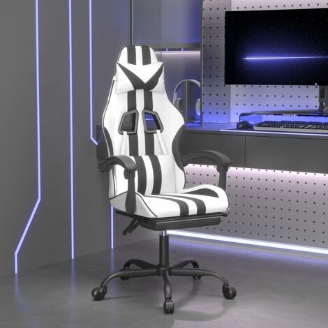 Chaise gaming Chaise de bureau  Fauteuil gamer avec repose-pied Blanc et noir Similicuir 61344