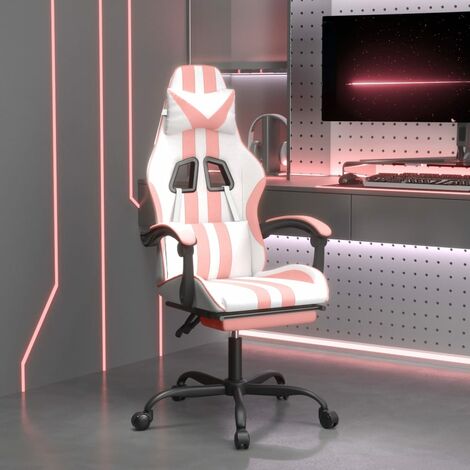 Chaise gaming Chaise de bureau  Fauteuil gamer avec repose-pied Blanc et rose Similicuir 50029